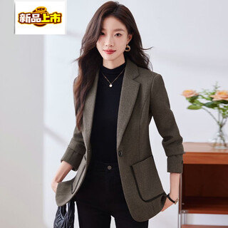 Sorrynam酒红色毛呢西装外套女千鸟格2026秋冬新款修身显瘦格子撞色小西服 咖啡色 （毛呢西装） 2XL 建议120-130斤