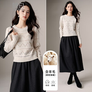 Late white 2026 spring fashionable round neck sweater contains wool soft skin friendly comfortable versatile knitted sweater for women off-white m