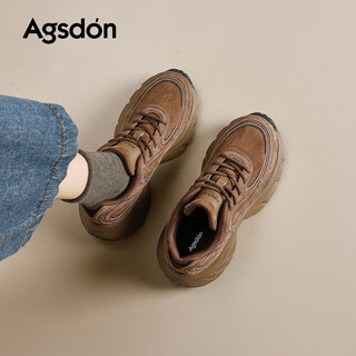 Agsdon dad shoes for women autumn and winter new thick-soled heightening sports shoes for women casual shoes b261022 coffee color 38
