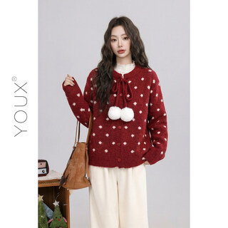 Youxiang rose appointment new year atmosphere winter red soft waxy fur ball polka dot sweater women 2026 new red s