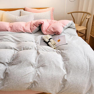 Fantasy knitted quilt cover single piece single and double quilt cover soft and can sleep naked, pink and gray thin strips 150x200cm knitted cotton quilt cover