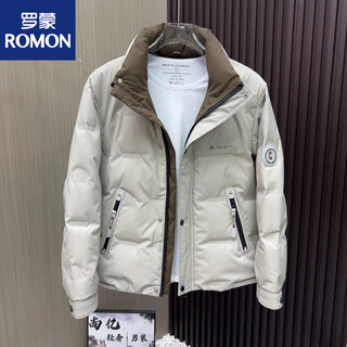 Romon stand collar down jacket men's winter 2025 new thickened light luxury high-end white duck down casual jacket down sweater beige 3313 l