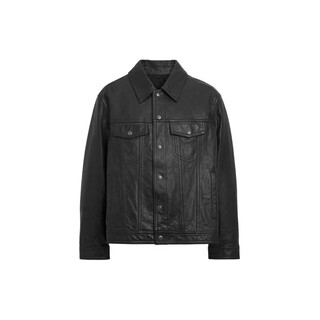 Coach ss24 solid color lapel single-breasted long-sleeved leather jacket for men black black m