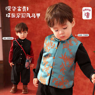 Luson baby boy baby chinese style vest 2026 new double-sided baby new chinese style plus velvet new year's greetings jacket peacock green 110