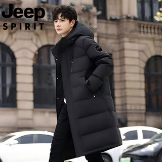 Jeep jeep international brand mid-length down jacket men's 2025 winter new couple hooded warm casual jacket black m 80-115jin jin equals 0.5kg can be worn