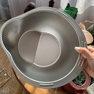 Tuojin 304 stainless steel drain basket multifunctional rice washing sieve fruit plate household rice washing artifact kitchen special dishwashing basin 304 stainless steel drain basket (silver)