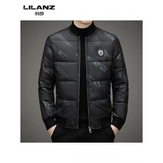Lilanz fashionable stand collar down jacket men's winter thickened short warm letter printed baseball collar black coffee 14xl (190)