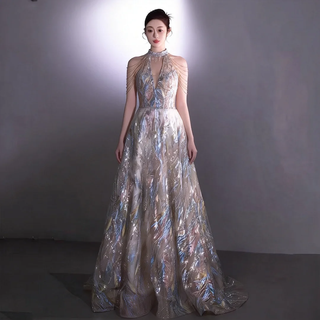 Flash girl 2025 new french halter evening dress for women light luxury niche high-end texture bridal engagement dress picture color m