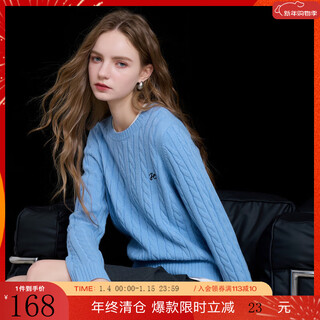 Sancai 2025 winter new embroidered cable knit sweater round neck sweater long sleeve m sky blue s 155/80a