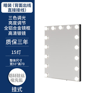 Customizable wall-mounted led makeup mirror wall-mounted makeup mirror with light cannon for beauty industry beauty salon black vertical style 55*70 concealed three-tone lighting