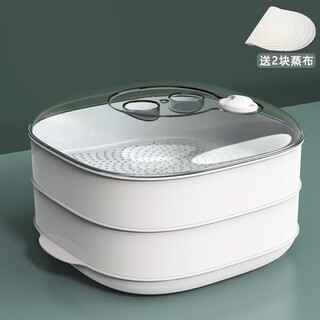 Shantou lincun microwave heating steamer special utensil for buns and steamed buns, thickened and high temperature resistant, household steamer with lid, white, white 2 layers, base + lid + 2 drawers, free 2 steaming cloths