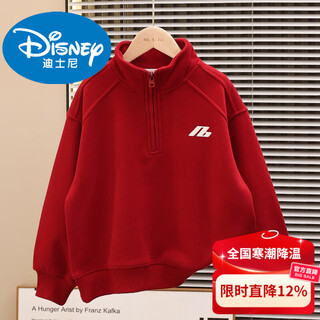 Disney boys autumn and winter sweatshirts with velvet and thickening 2026 new winter clothing all-in-one velvet big children's zodiac year red tops red velvet style 160 cm