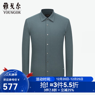 Youngor long-sleeved shirt men's shirt mulberry silk cashmere multi-component fabric knitted shirt warm fashion mall same style dark green 40