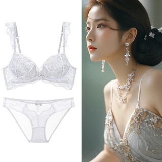 Victoria palace sexy underwear small breast gathering lace top supporting secondary breast side control no wires comfortable breathable bra set gray set bra + panties 70b /32b with s size panties