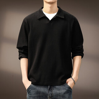 Noble color high-end tough guy waffle long-sleeved t-shirt men's spring and autumn loose american retro heavyweight sweatshirt polo shirt