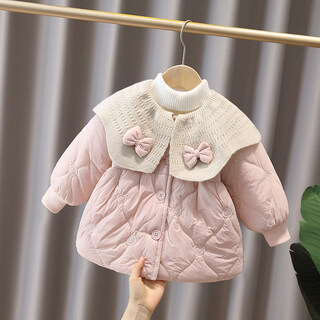 Tongtai beikang baby winter cotton coat girls winter clothing plus velvet cotton jacket baby one year old red coat new year's greetings outfit outing cotton coat pink 80 cm