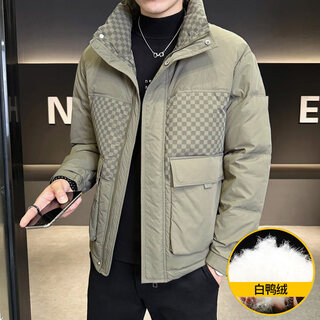 Kbxng jinba winter stand collar down jacket men's new fashion trendy brand plaid splicing workwear top thickened warm jacket green m
