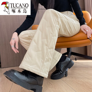 Woodpecker (tucano) lightweight slightly flared down pants women's outerwear winter high waist 2026 new casual high-end fashion coldproof warm cotton pants apricot s recommended 85jin jin is equal to 0.5kg -95jin jin is equal to 0.5kg