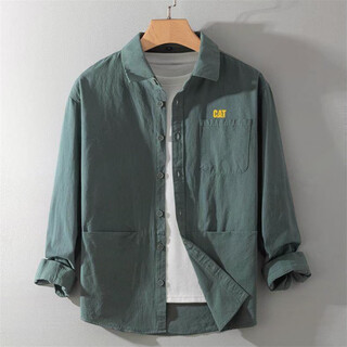 卡特（CAT）时尚潮流工装衬衫男士全棉美式复古多口袋翻领长袖亲肤休闲衬衣 CCS6-T37-6ui灰绿色 3XL