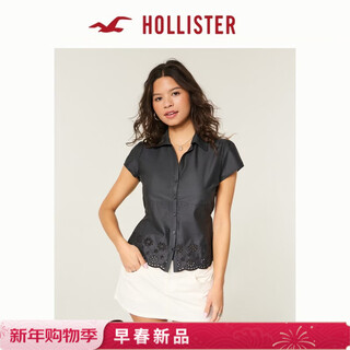 Hollister american waist-tie slim-fit short-sleeved shirt 26 spring new women's clothing 340-6026 black xxs (160/76a)