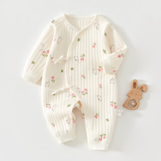Ami newborn baby clothes autumn one-piece clothespin cotton warm 0 to 3 months old baby autumn and winter close-fitting clothing warm butterfly clothing pink flower bunny 52cm