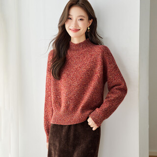 Shexi (srcr) new year red thick floral yarn 100% pure wool sweater women's autumn and winter short lazy loose knitted bottoming sweater