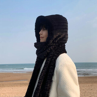 Viney hat and scarf all-in-one boys winter cold-proof plush neck scarf winter earmuffs three-piece face mask black black birthday gift for girlfriend wife valentine's day girlfriend 3.8 goddess day women one size