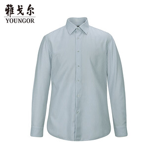 Camisa youngor para hombre, primavera y verano, camisa de manga larga para hombres jóvenes, camisa a rayas de mezcla de algodón, cómoda y nítida, centro comercial 2026, mismo estilo, azul lago a rayas ylxd110938gby 38 (170/84y)