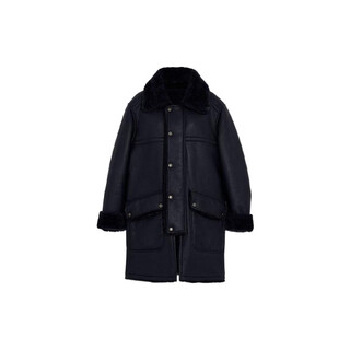 Coach solid color lapel single-breasted fur one-piece leather jacket men's navy blue s