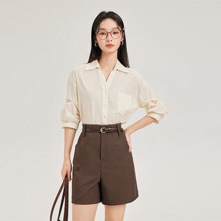 Movk blue v-neck short-sleeved shirt for women summer thin formal wear light workplace commuting professional interview shirt top beige m