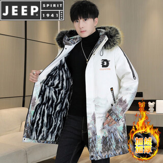 Jeep spirit plus velvet and thickened men's jackets and jackets are more popular than cotton coats, autumn and winter men's mid-length cotton coats, windbreakers, white, plus velvet and thickened xl, recommended 120-135 jin jin equals 0.5 kg