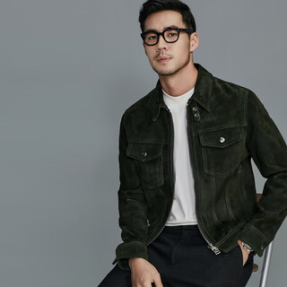 Facecity kenyajin shearling autumn and winter fashion custom distressed hardware casual jacket olive green m 100-120jin jin equals 0.5 kg