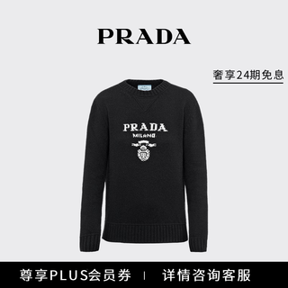 Prada/prada gift women's logo decorated cashmere and wool blend crew neck sweater black 36