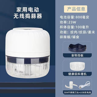 Shijanu electric garlic pounder, small household minced meat and garlic dual-purpose kitchen artifact, white, two knives, 100ml