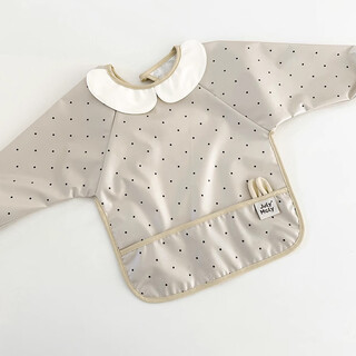 Julymoly baby smock children's bib backward dressing baby supplement meal pocket waterproof anti-fouling bib for eating latte polka dot long sleeve 42 s
