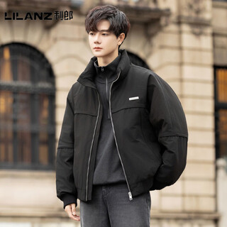 Lilanz official 2025 new men's high-end stand-up collar thickened down jacket winter trendy brand coat white duck down winter coat yr2558 black - flagship model l (120-135jin jin equals 0.5kg)
