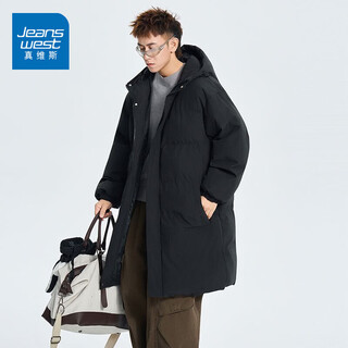 Jeanswest men's winter new hooded thickened warm mid-length cotton coat outer windproof military coat black 3xl