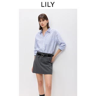 Lily2026 spring new pure cotton simple lapel striped loose casual commuting light color long sleeve shirt jacket women 424 light gray blue s