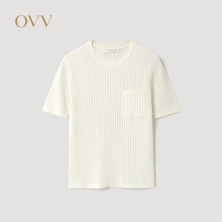 Ovv2026 new spring and summer women's silk-cotton blended round neck casual and comfortable short-sleeved sweater ivory white s