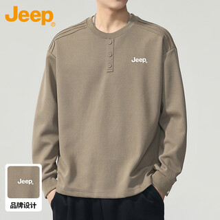 Jeep jeep long-sleeved t-shirt men's autumn and winter casual trendy bottoming shirt with clothes for men, light coffee xl