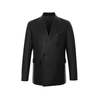 Satchi suit collar double-breasted solid color business casual british style soft and comfortable leather jacket men's black black one size 48