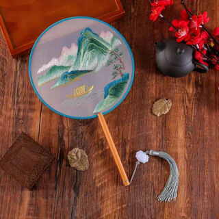 Fantasy double-sided embroidered ancient fan embroidered round fan hanfu round fan dancing fan versatile emerald green