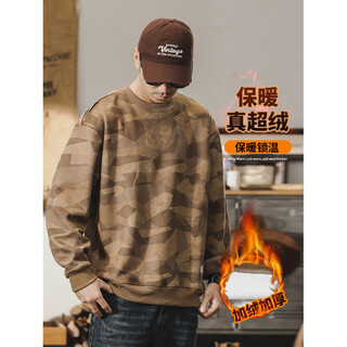 Chaoyugong american heavyweight retro soft waxy suede sweatshirt for men spring and autumn trendy brand loose casual 2025 new tops for men khaki plus velvet xl suitable for 140-160jin jin is equal to 0.5 kg
