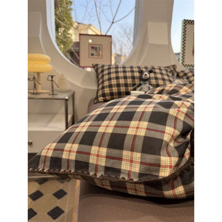 Yusenyi double-layer yarn elegant brown striped four-piece set 15m18m soft loose yag double-layer yarn british gentleman bed sheet set bed sheet style 2.0m bed four-piece set/applicable 220x240cm