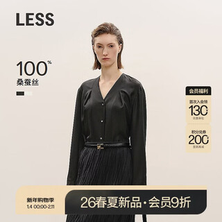 Less2026 spring new mulberry silk v-neck long-sleeved shirt 2q1210180 001 black s