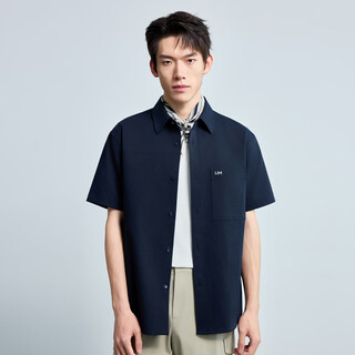 Lilang youth business men's wear lightweight and breathable short sleeve shirt men's skin friendly, comfortable and easy to care commuting casual shirt navy (1k) m (165)