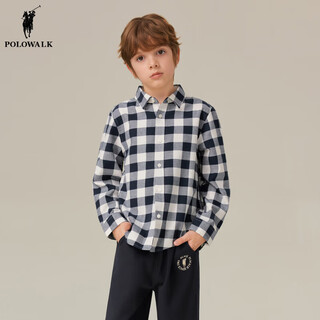 Polowalk 100% cotton children's clothing boys' long-sleeved cotton shirt 2025 autumn and winter new plaid long-sleeved jacket navy 110 110cm
