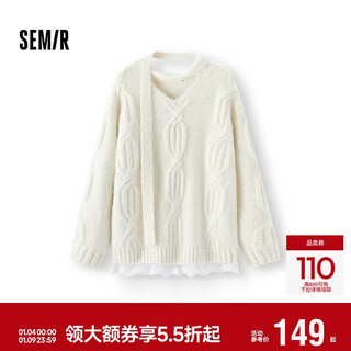 Semir sweater women's winter scarf lace v-neck cable loose 2025 elegant small sexy pullover 109725107011