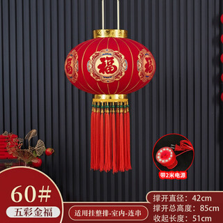 Xushansi new year's blessing lanterns, red lanterns, housewarming gates, wedding flocking hangings, a pair of balcony and yard outdoor decorations, 60 gold caifu (gold bead tassels) + (2 meters led plug-in lamp) pair