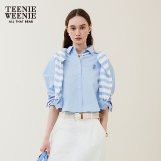 Teenie weenie zhao lusi's same style bear women's shirt 26 spring new college style simple multi-color lapel shirt c-light blue l